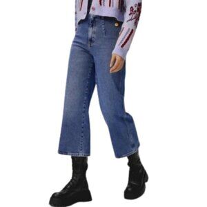 Zara Womens 8 Cropped Wide Leg Button Jeans